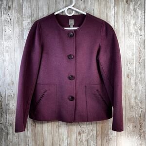 J.Jill Womens Wool Jacket Small Purple Round Neck Angoral Rabbit Blend Button Up